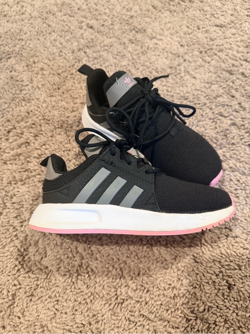 adidas Kids Black Sneakers with Pink Accents